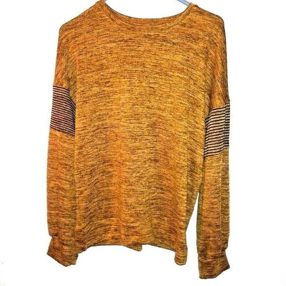 Notations top OVERSIZED pullover knit, sweater top mustard/ ocre heathered - Picture 3 of 7